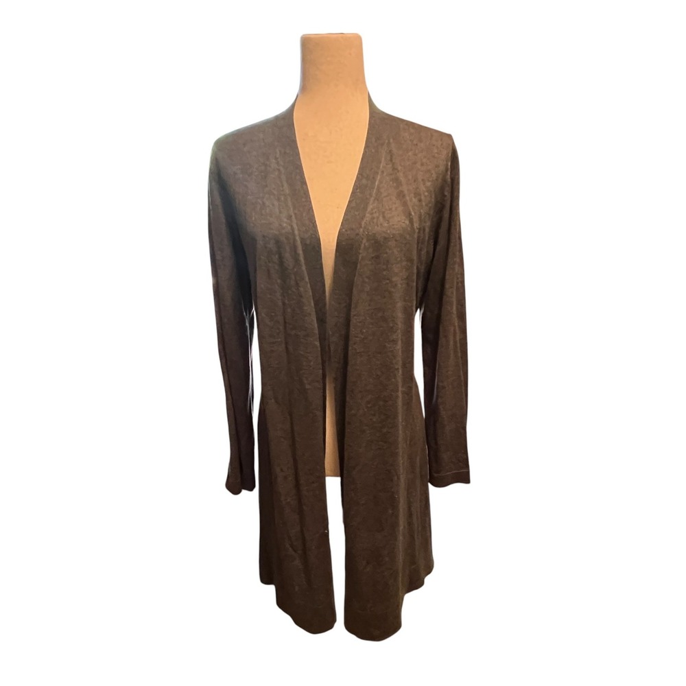 Eileen Fisher Cardigan Womens Small Gray Silk Cotton Blend Tie Waist Lagenlook